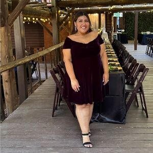 Torrid Velvet Off-Shoulder Mini Dress in Deep Purple